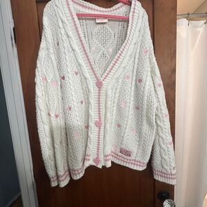Taylor Swift White Cardigan with Pink Hearts
